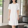 ZANZEA Women Bows Splice Summer Casual Round Neck Short Sleeve Dress