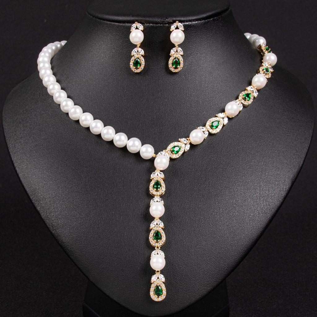 Luxury Pearl Necklace Earrings Set Full of Diamonds Banquet Exquisite Accessories Bridal Accessories