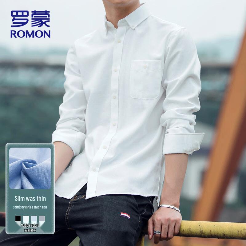 ROMON Men s Anti-Wrinkle Oxford Long Sleeve Shirt 4XL