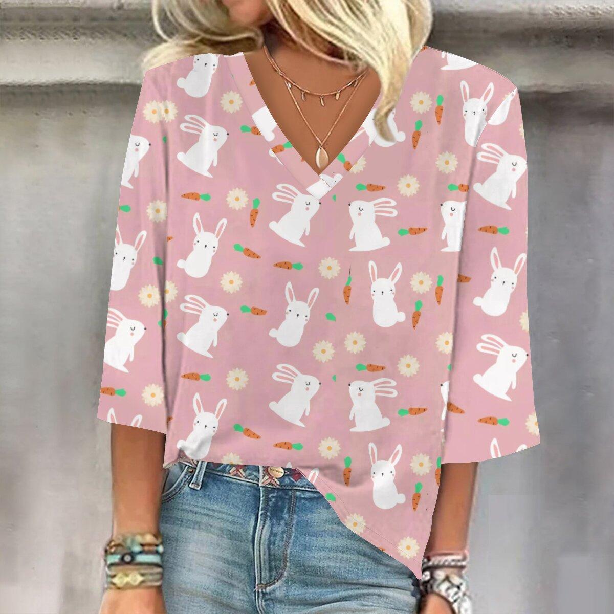 

Весна и осень 2023, новый модный женский повседневный топ с v-образным вырезом и рукавом 3/4 с принтом, размер гной