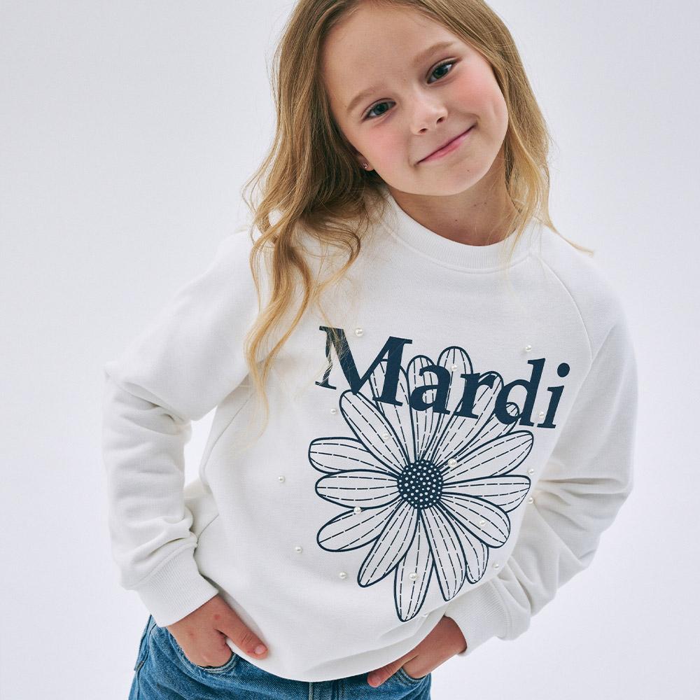 [mardimercredi] Детская толстовка Flowermardi с жемчужным декором - Белый Темно-синий M(110)
