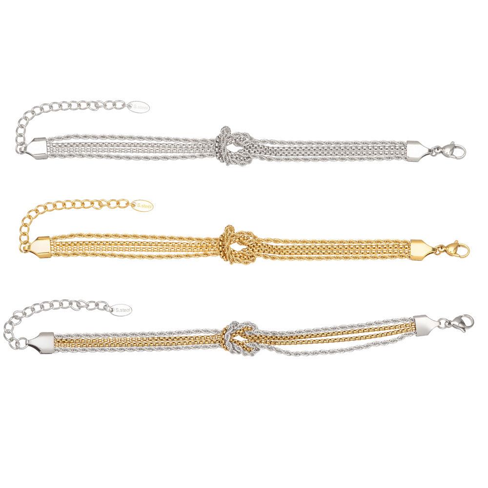 Personalized 18K Gold Electroplated Stainless Steel Knot Chain Bracelet: Modern Versatile European & American Hand Jewelry.