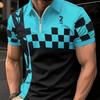 New Men's Lapel Fashion Square Plaid Printed Men's T-shirt POLO Shirt Men's Tops