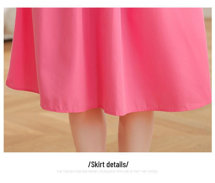 2025 Sommer Rosa Französisches Langes Kleid für Kinder - High-End, Kalter Stil mit Gemäßigter Taille und Puffärmeln