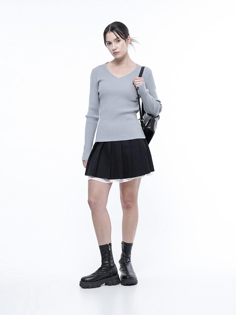 Chaenseseunoi Slim Fit V-Neck Ribbed Knit Sky/W251Tp04Sk