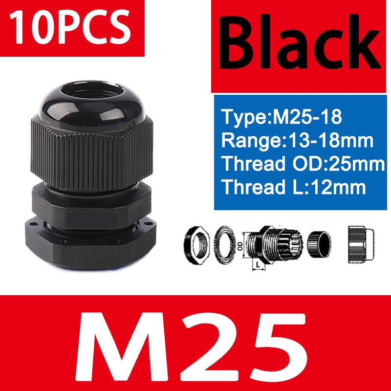 10pcs Waterproof Cable Gland M8 M12 M16 M20 M25 M32 M40 Black Plastic Seal Joint Nylon  IP68 White Cable Fixing Nylon Connector