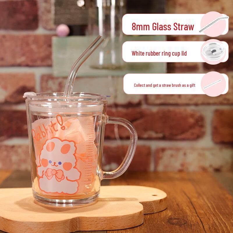 ZISIZ Cartoon Glass Straw Cup for Children