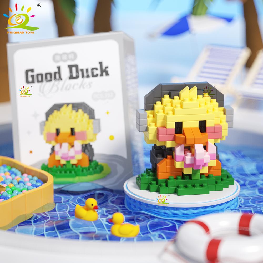 Mini Cute Duck Cosplay Dress Animal Micro Building Block 3D Diamond Model Brick DIY City Construction Toys for Children