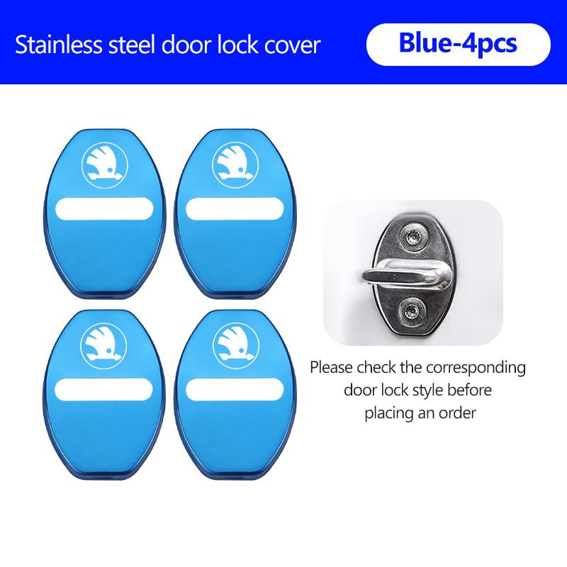 For Skoda 4PCS Car Door Lock Cover Stainless Steel Protection Accessories Rapid Octavia Derivative Enyaq-iV VisionS Yeti Scala