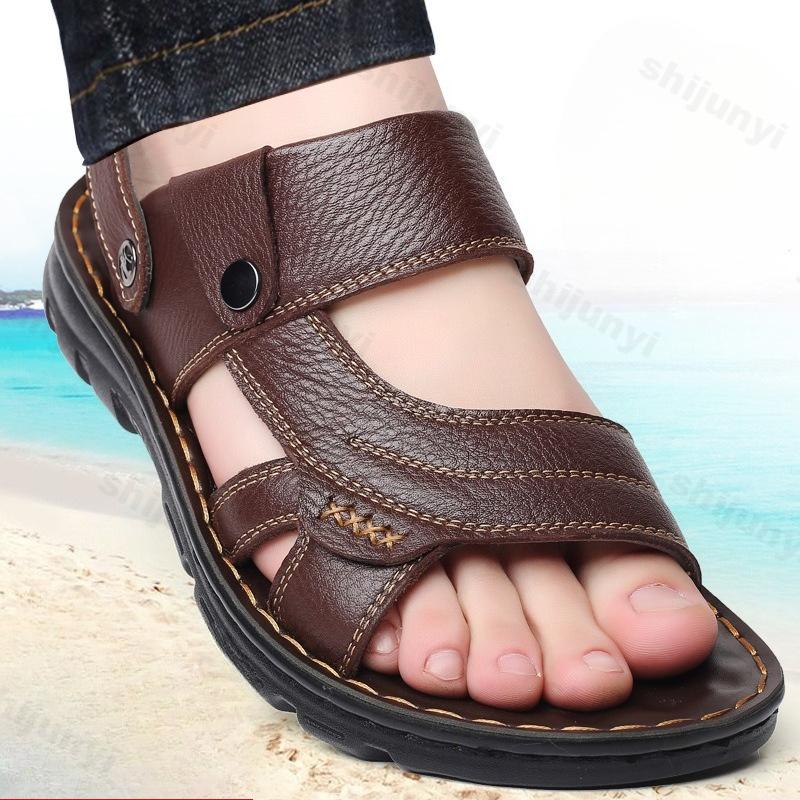 Fashion Summer Men Sandals Non-slip Open-toe Leather Sandals Comfortable Outdoor Beach Shoes Soft Soled Casual Sandals High Quality