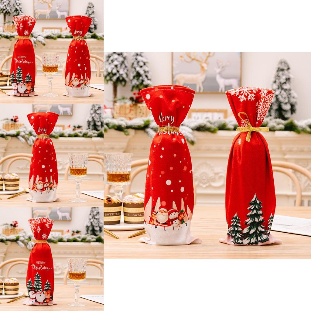 Christmas Decor Red Snowflake Bottle Cover With Plush Design For Holiday Party Scene