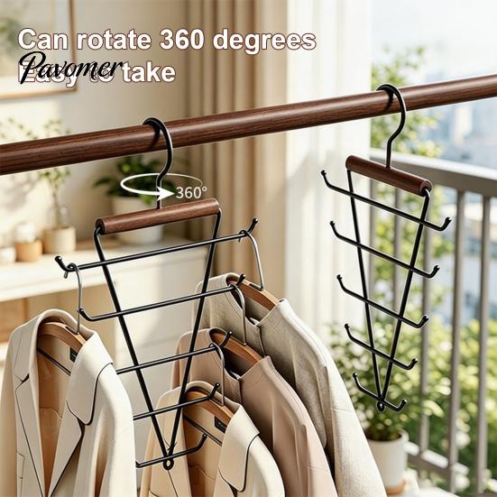 Vertical Wardrobe Storage Hangers V Shaped Closet Organizer, 12 Hooks 360 Degree Swivel Hook Design, Space Saving Organizers Beech Wood Hanger