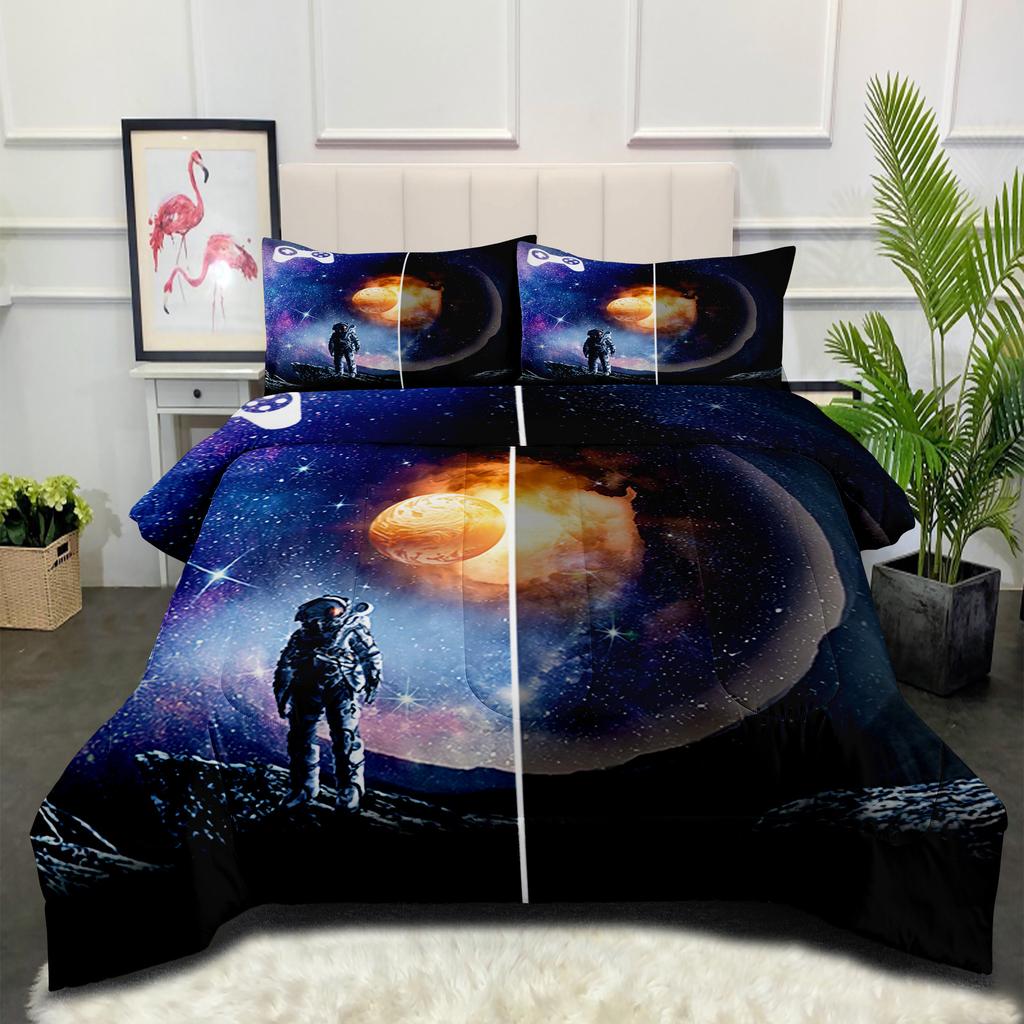 Astronaut Planet Galaxy Fat Quilt Bedding Starry Sky Home Textiles Printed Duvet Cover Three-piece Set