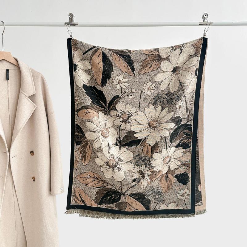 Autumn and winter new double-sided color oil painting series imitation cashmere thickened warm scarf women's air conditioner shawl