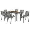 Outdoor Garden Dining Set, 6 Stackable Chairs, 150 Cm Slatted Tabletop, Rust-Resistant Steel, Black