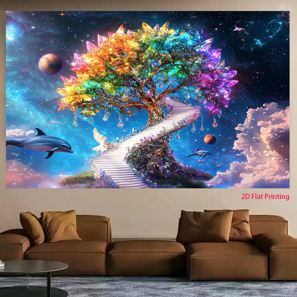 2D plane 1 piece of cloud-tree-bird-nest life-tree theme decoration promotional banner background fabric 100x150cm
