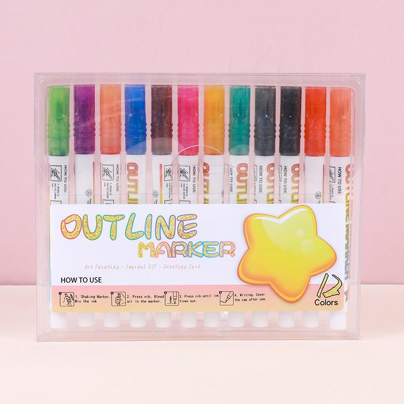 Traum-Doppellinien-Metall-Umriss-Tagebuchstift - 36 fluoreszierende Farben