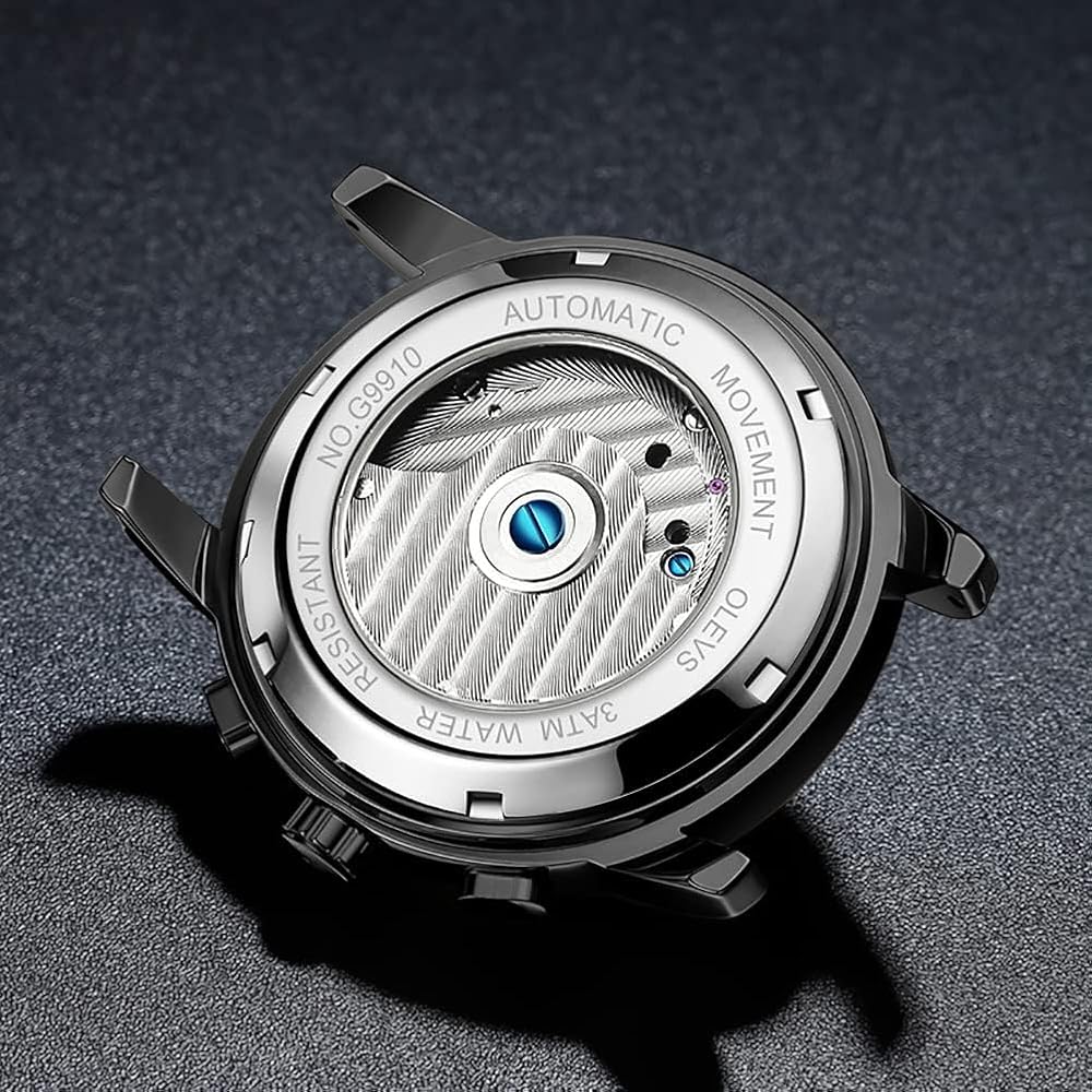 OLEVS Men's Automatic Skeleton Watch Black Waterproof Date Luminous Business Fashion Wristwatch