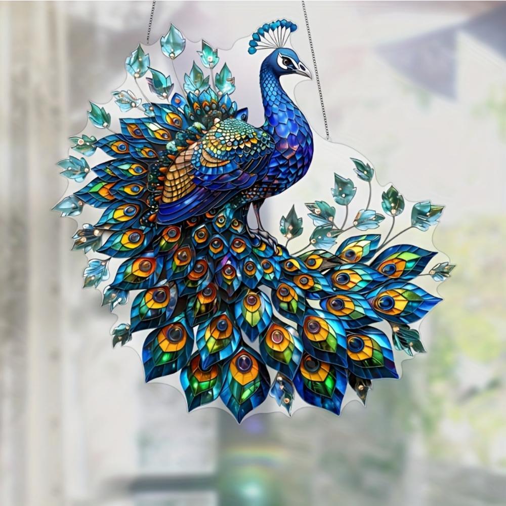2D Graphic Art Revival Crystal Peacock Decorative Pendant Sun Catcher - Animal-themed Hanging Decoration for Home, Office, Garden, Patio Decoration