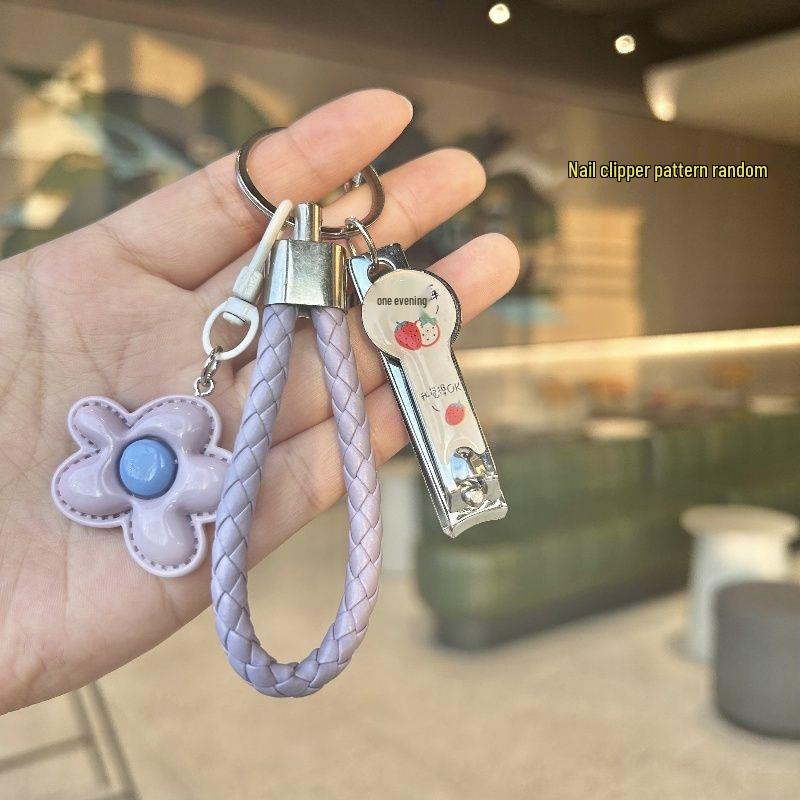 Dopamine Colorful Flower Keychain Set: Girlish Heart Charm, Nail Clipper, Ear Pick Accessories