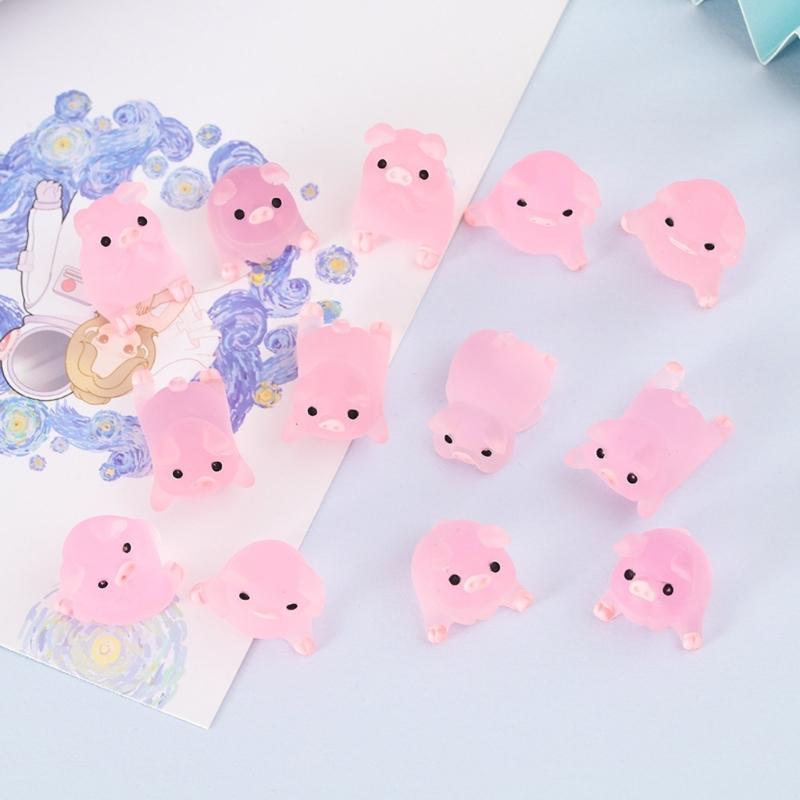 6Pcs DIY Garden Decors Cute Luminous Piggy Miniature Figurines Pig Cake Toppers