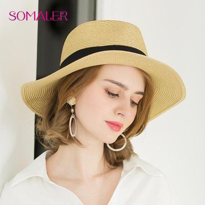 Kepurės nuo saulės šiaudinės moterims Unisex Panamos skrybėlė Vasarinė madinga plataus krašto paplūdimio kepurė