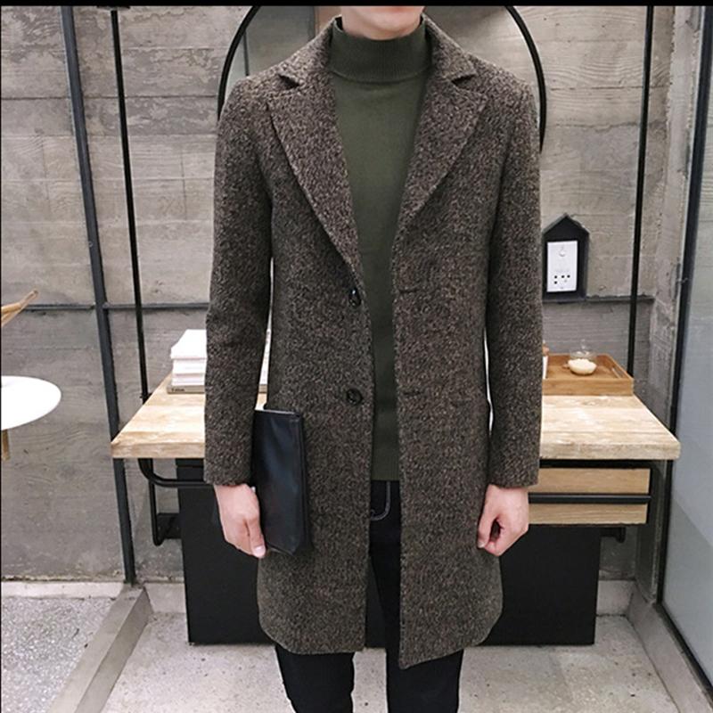 Frühlings- und Herbst-Mittellang-Windbreaker Koreanische Ausgabe Herren Wollmantel Herren Großer Mantel Herrenbekleidung