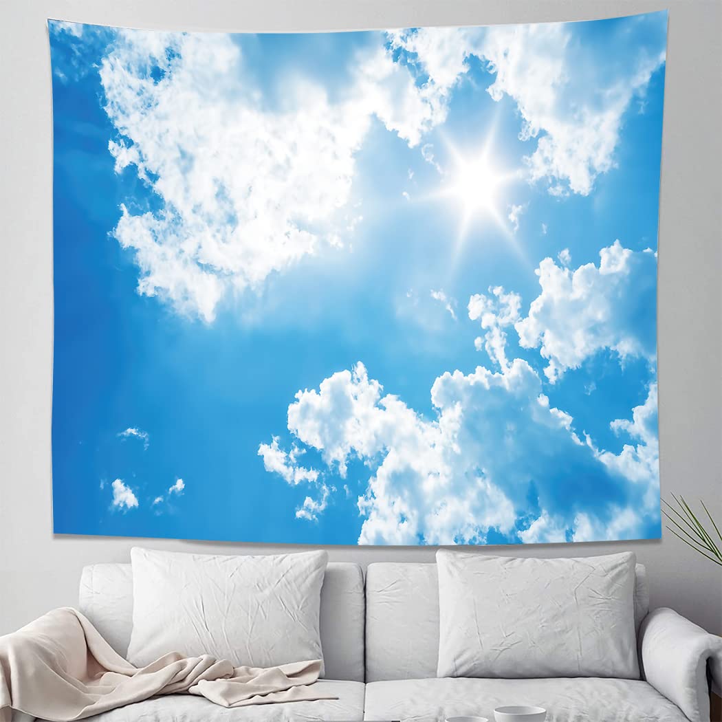 Sky Landscape Tapestry Sun Blue Sky White Clouds Printed Wall Hanging Natural Scenery Home Decoration for Bedroom Living Room 74x94cm(29x37in)