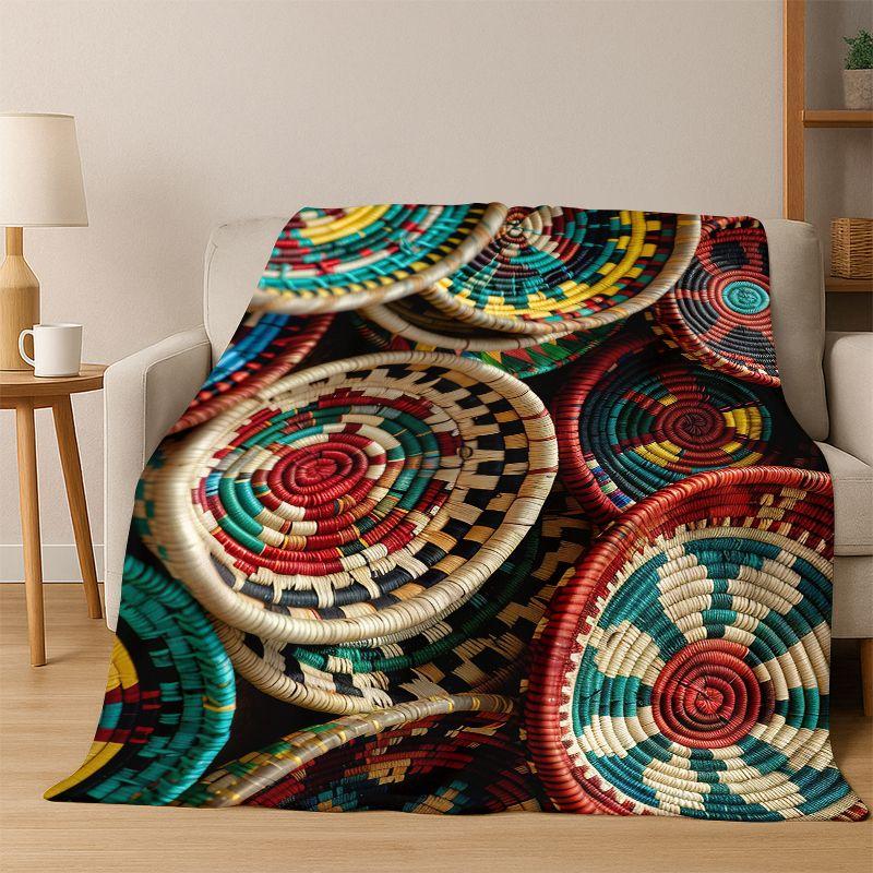 Äthiopien Blumen Gewebte Kunstkorb Mandala Flanell Decke Weiche Warme Überwurfdecke für Schlafzimmer Wohnzimmer Bett Reise Camping