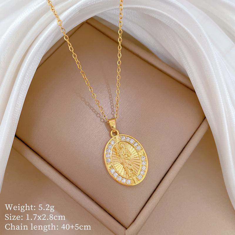 Foreign Trade Portrait Copper Micro-Inlaid Necklace Combination Female Real Gold Electroplated Exquisite Collarbone Chain