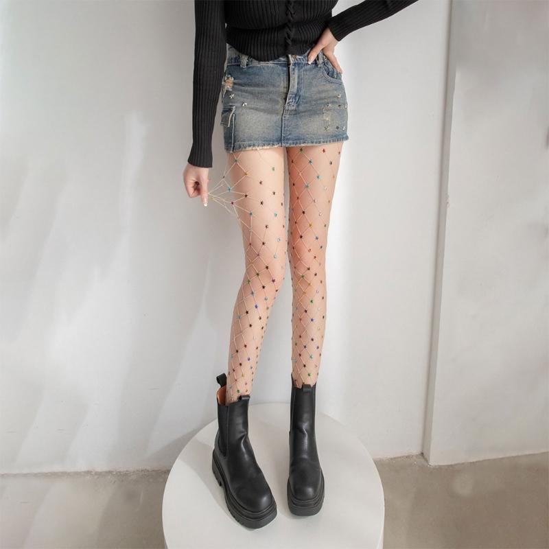 Sparkly Tights Fishnet Stockings for Women,Glitter Rhinestones Tights Mesh Fish Net Stocking Night Party Pantyhose