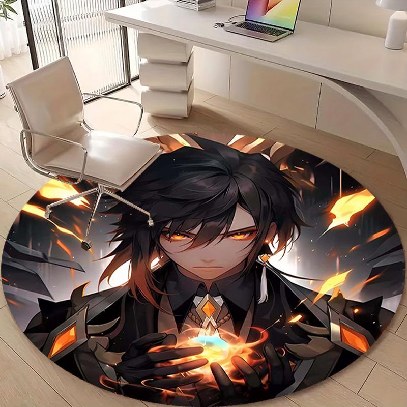 1pc Genshin Impact2 Design Printed Area Round Carpet for Bedroom Living Room Home Decor Rugs Mat Non Slip Mat Rug for Bedside