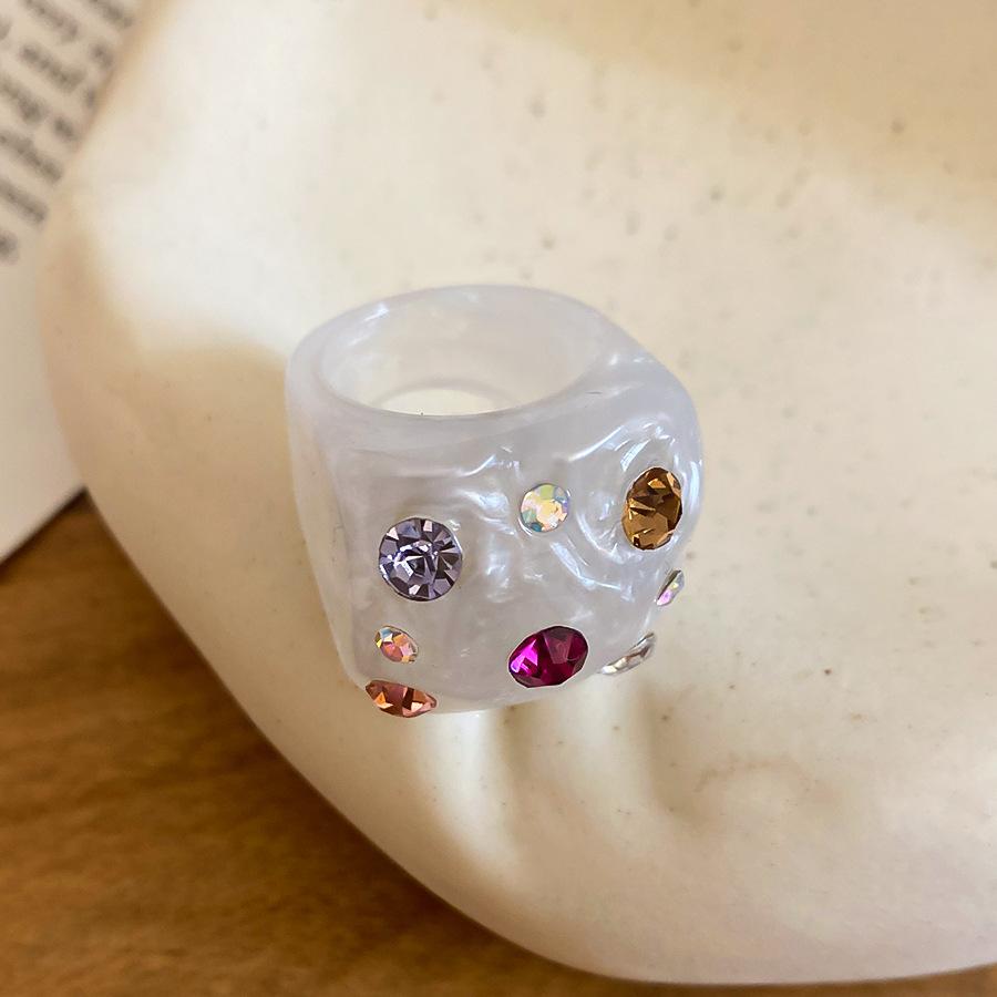 Creative Chunky Round Geometric Resin Ring For Women Multicolor Rhinestone Casual Party Fashion Accessories Wholesale Gift