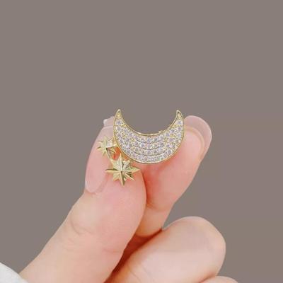 Broches Elegantes de Lua com Strass Para Mulheres Estrela Crescente Pins de Lapela Joias para Roupas Casacos Acessórios de Festa Presentes