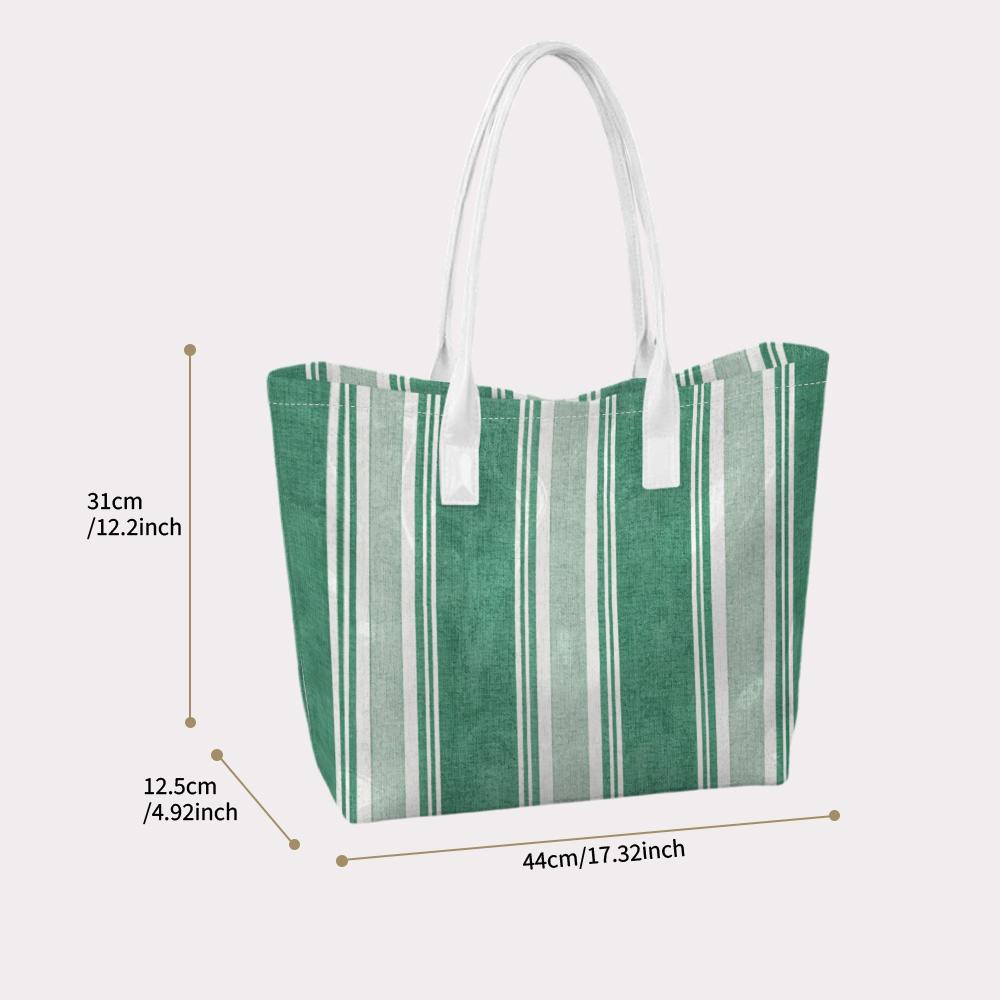 Green Stripe Tote Bag Casual Large Shoulder Handbag for Daily Shopping Travel