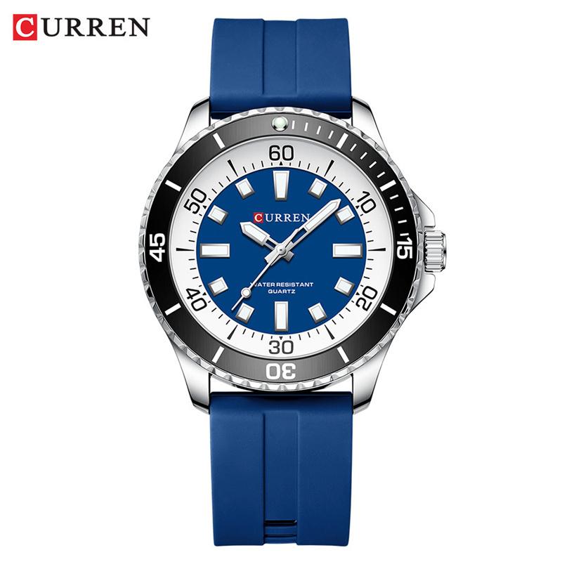 CURREN Men's Fashion Quartz Watch Outdoor Large Dial Luminous Waterproof Silicone Strap Sport Wristwatch