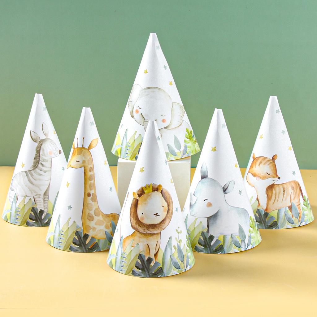 Jungle Animals Party Paper Hats Happy Birthday Party Decoration Kids Safari Animal Wild One Birthday Decor Supplies Baby Shower