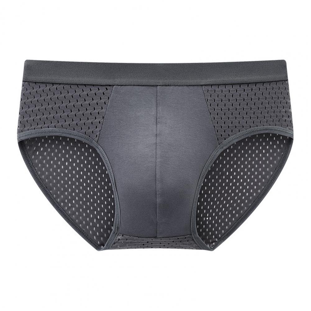 Men Briefs Mid-rise Elastic Waist Panties Breathable Holes Ultra-thin Solid Color Underwear U-convex Traceless Briefs