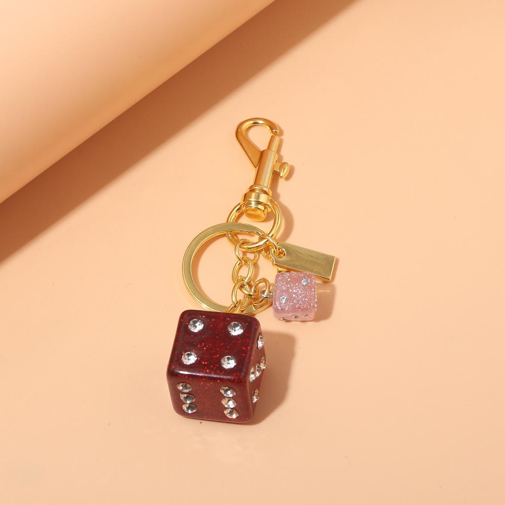 Size Crystal Dice Bag Keychain Pink Small Dice And Red  Big Dice bag Keychain For Women Bag Fashion Accessories Jewelry Gifts
