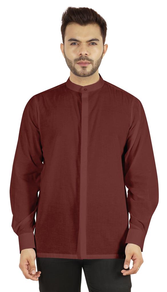 BestMan Mens Solid Shirt Mandarin Collar Long Sleeve Button-Up Formal Shirts Office