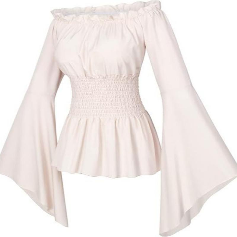 

Пиратский костюм женский средневековый с открытыми плечами рукава сексуальный стимпанк корсет девка ренессанс блузка M бежевый