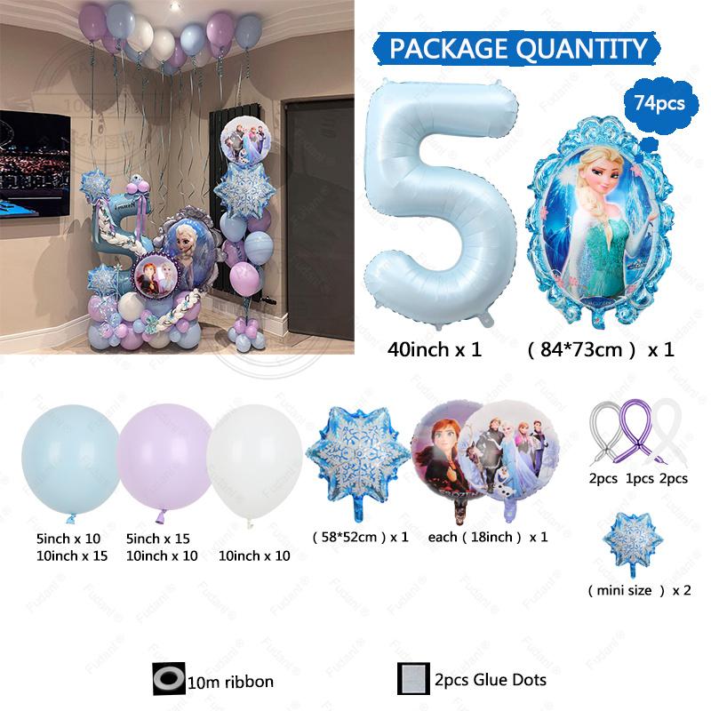 74pcs Frozen Princess Decoration Balloon Garland Arch Kit 40inch Blue Number Foil Balloon for Girl Birthday Party Favors Decor