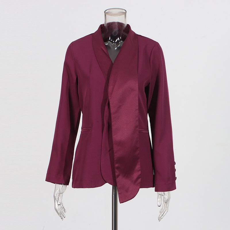 2025 Summer Women's Lapel Long-Sleeve Casual Two-Piece Suit: Solid Color Jacket & Straight Pants