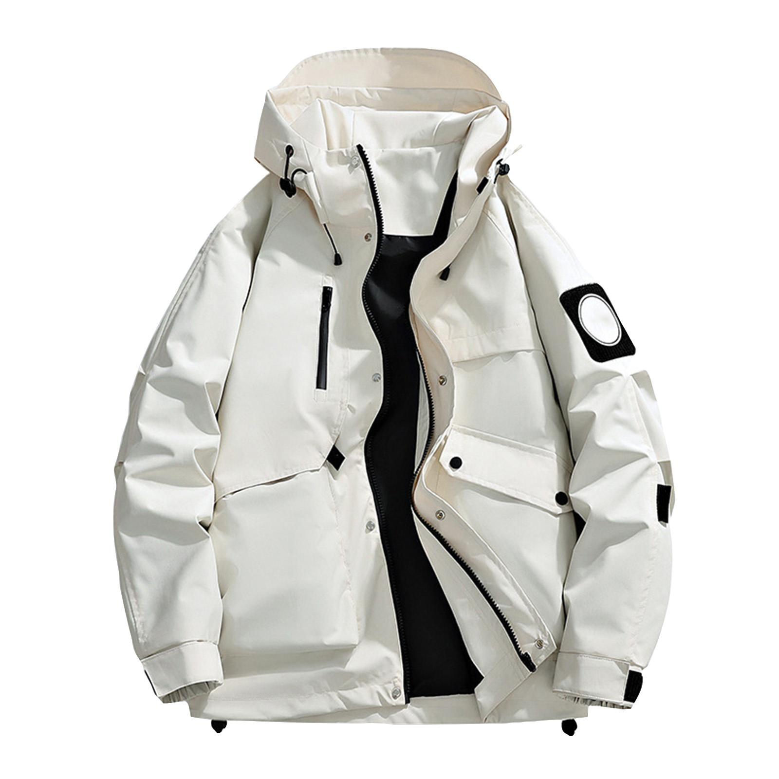 

Унисекс Однотонная Уличная Рабочая Одежда Повседневная Свободная Куртка с Карманами на Молнии Теплая с Длинным Рукавом XXXL белый