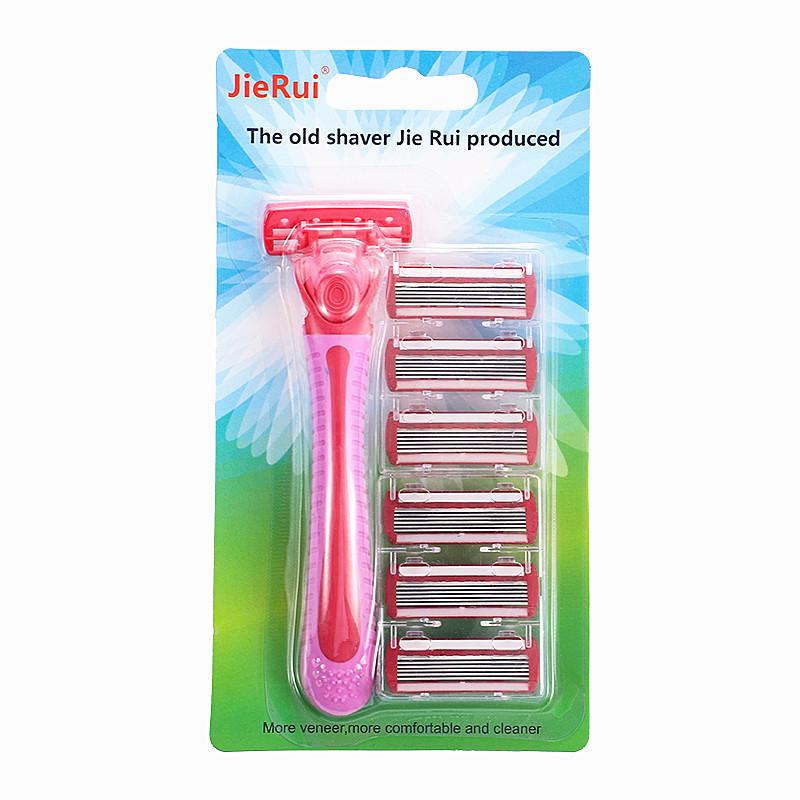 Women's 6-Layer Shaving Razor with 6 Replacement Blades & Handle for Legs and Armpits