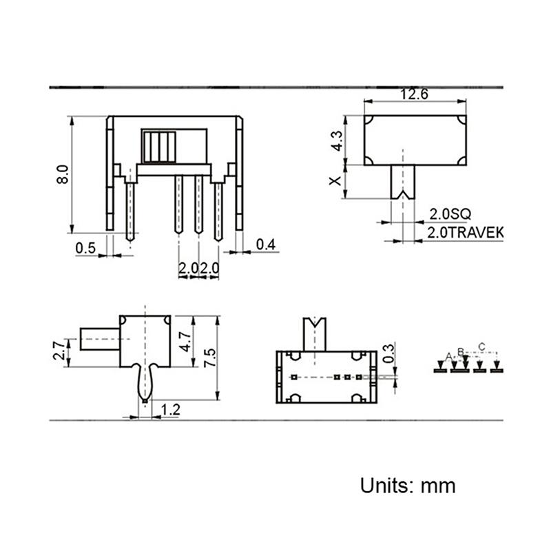 10Pcs Ss13D07Vg2 4 Pins 3 Position 1P3T Toggle Switch Double Vertical Sliding Switch Handle Length 2Mm Bracket