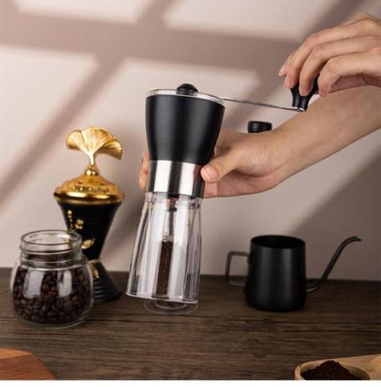 Vixplorn Manuelle Kaffeemühle mit Keramikmahlwerk, Einstellbarer Mahlgrad, Gleichmäßiges Mahlen der Kaffeebohnen, 35g Fassungsvermögen, Dualer Kaffeemehl