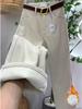 Fleece jeans women's new autumn and winter, new loose and thin straight trousers