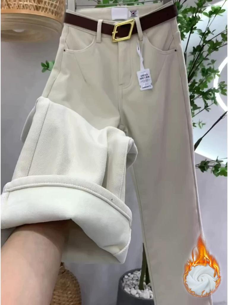Fleece jeans women's new autumn and winter, new loose and thin straight trousers