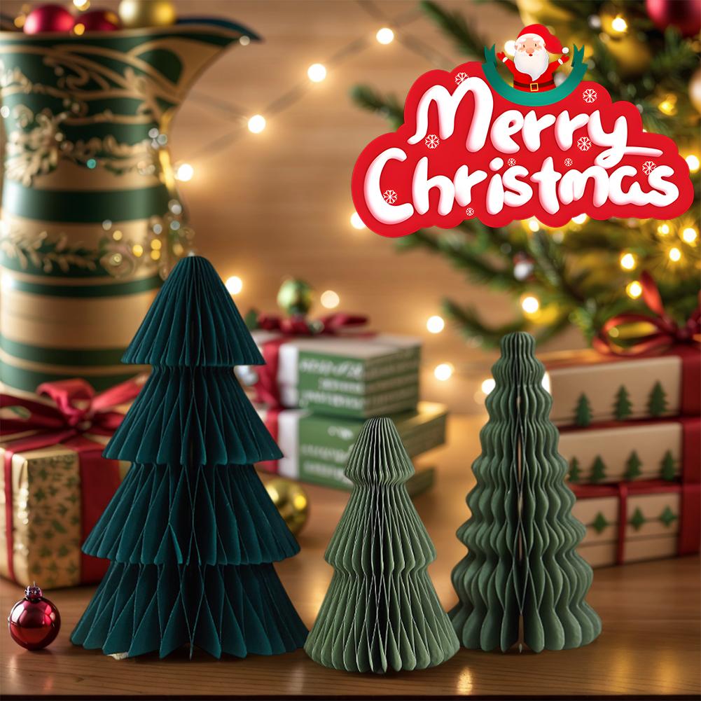 3Pcs Origami Christmas Tree Ornament Honeycomb Paper Christmas Tree Paper Christmas Tree for Festive Home Decor and Photo Props